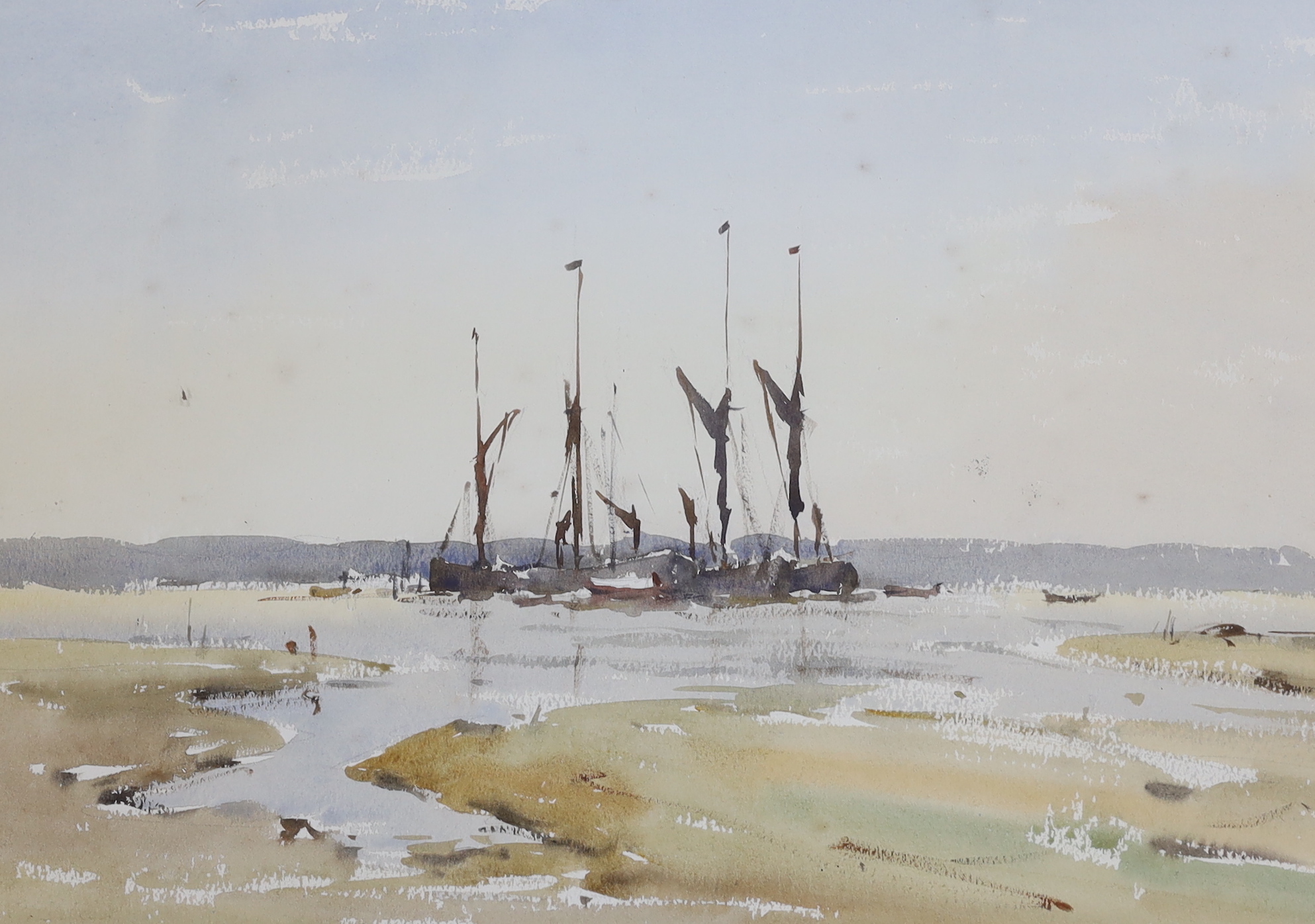 John Yardley (b.1933), pair of watercolours, Norfolk Broads landscapes, one signed, 32 x 46cm